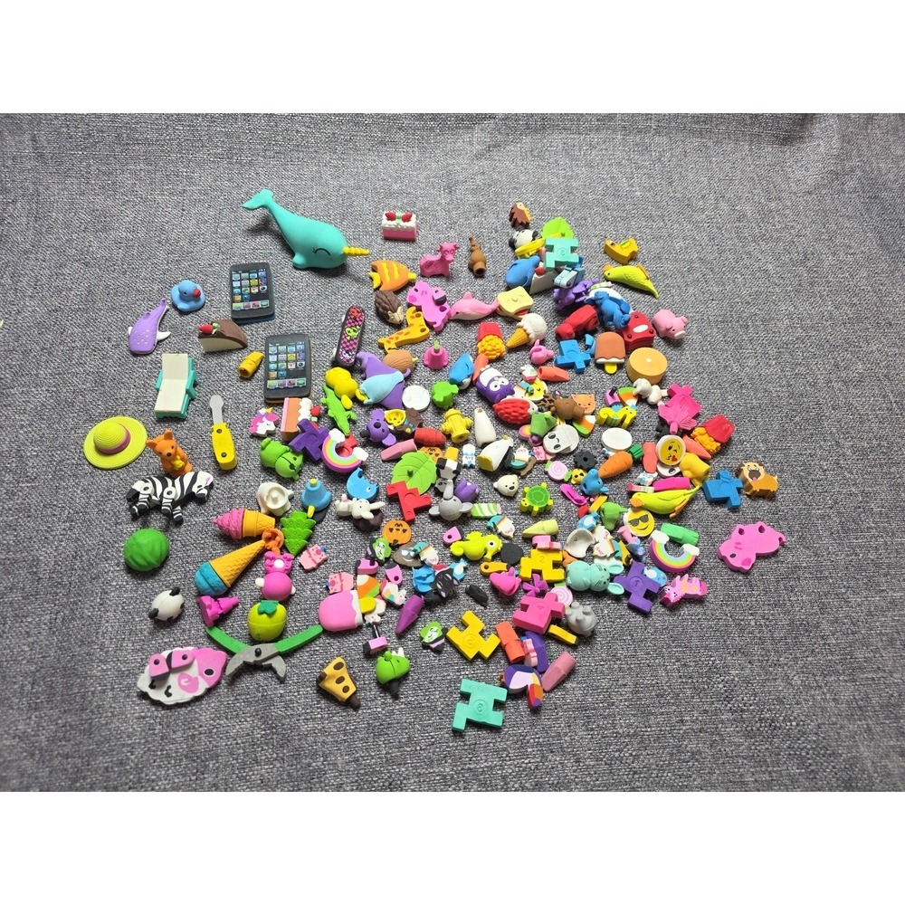 Large Lot Vintage and‎ Modern Shaped Pencil Erasers Animals Tools Furniture